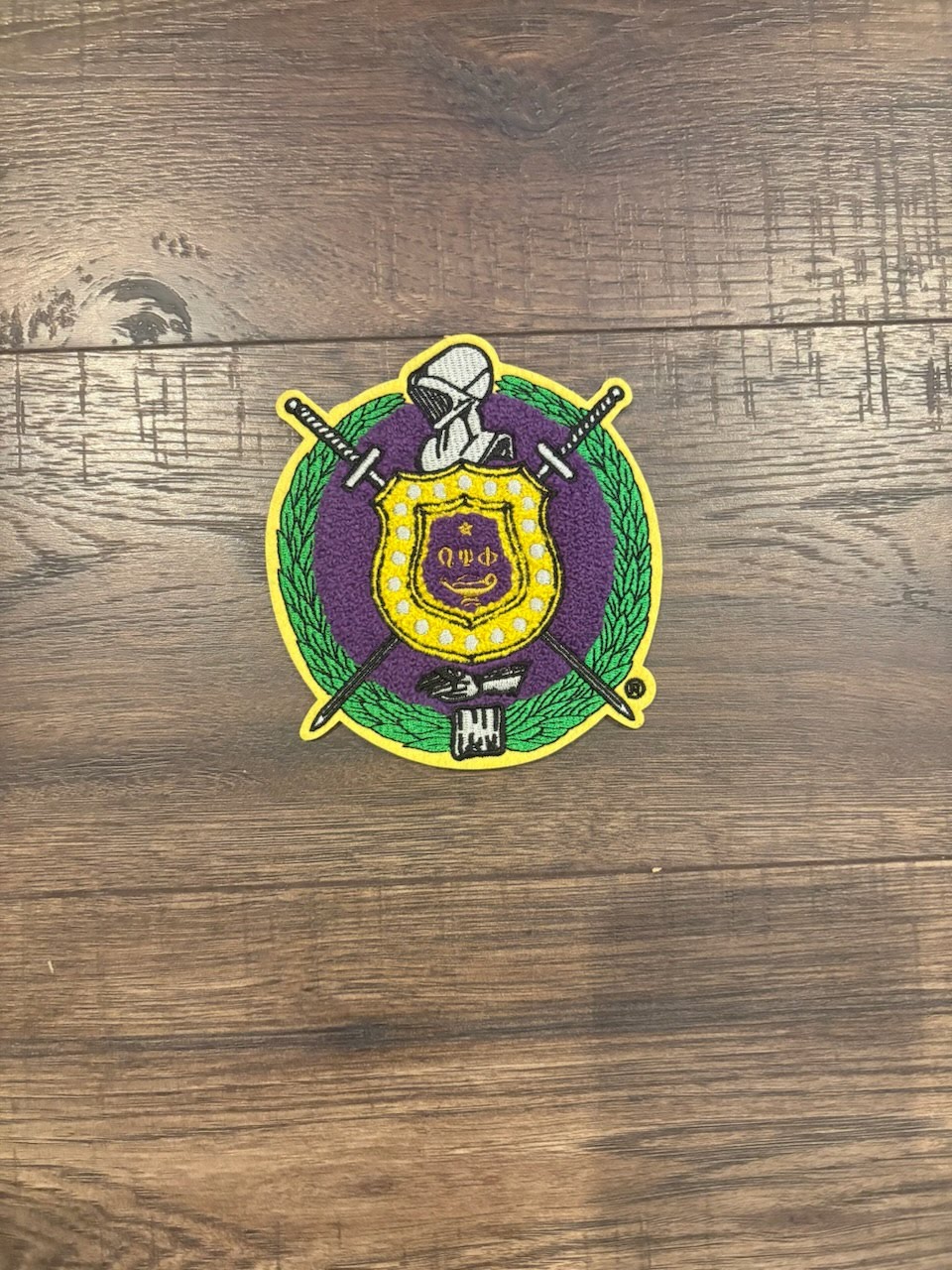 5 inch OPP CHENILLE OMEGA SHIELD PATCH