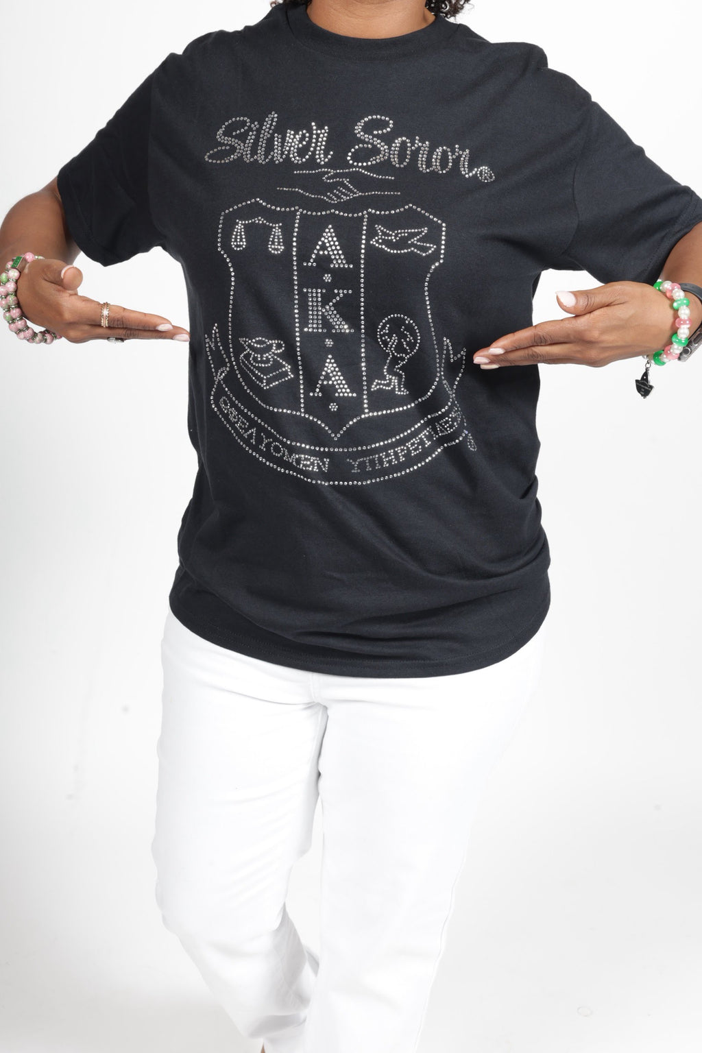 Silver Soror Shield Rhinestone T SHIRT