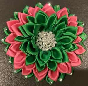 GREEN RHINEST0NE Silk Flower Brooch