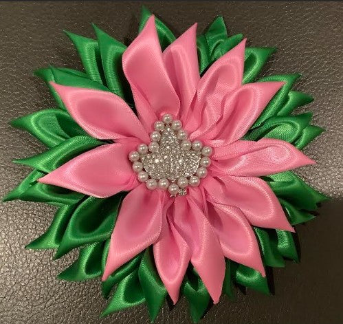 PINK Silk Flower Brooch with Rhinestone AKA Ivy
