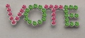 RHINESTONE PINK & GREEN VOTE PIN