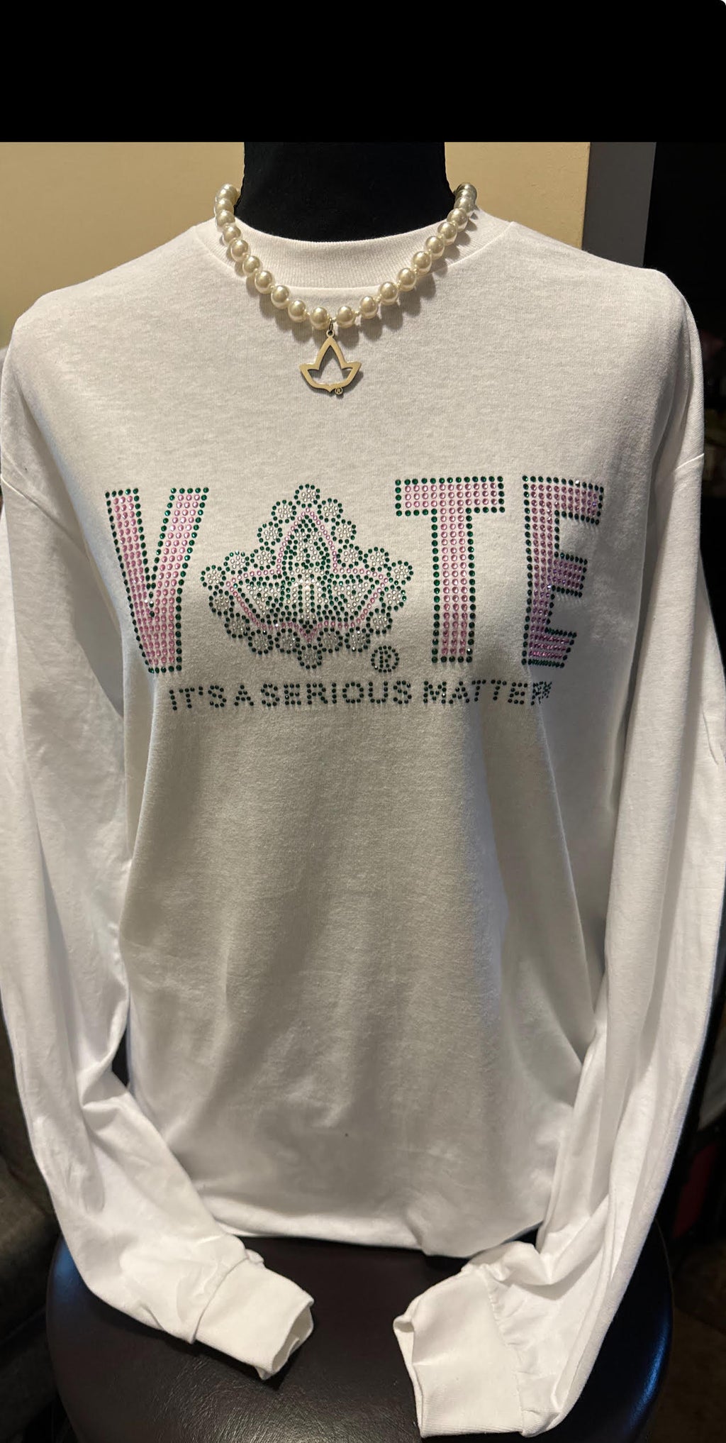 AKA VOTE RHINESTONE LONG SLEEVE TSHIRT