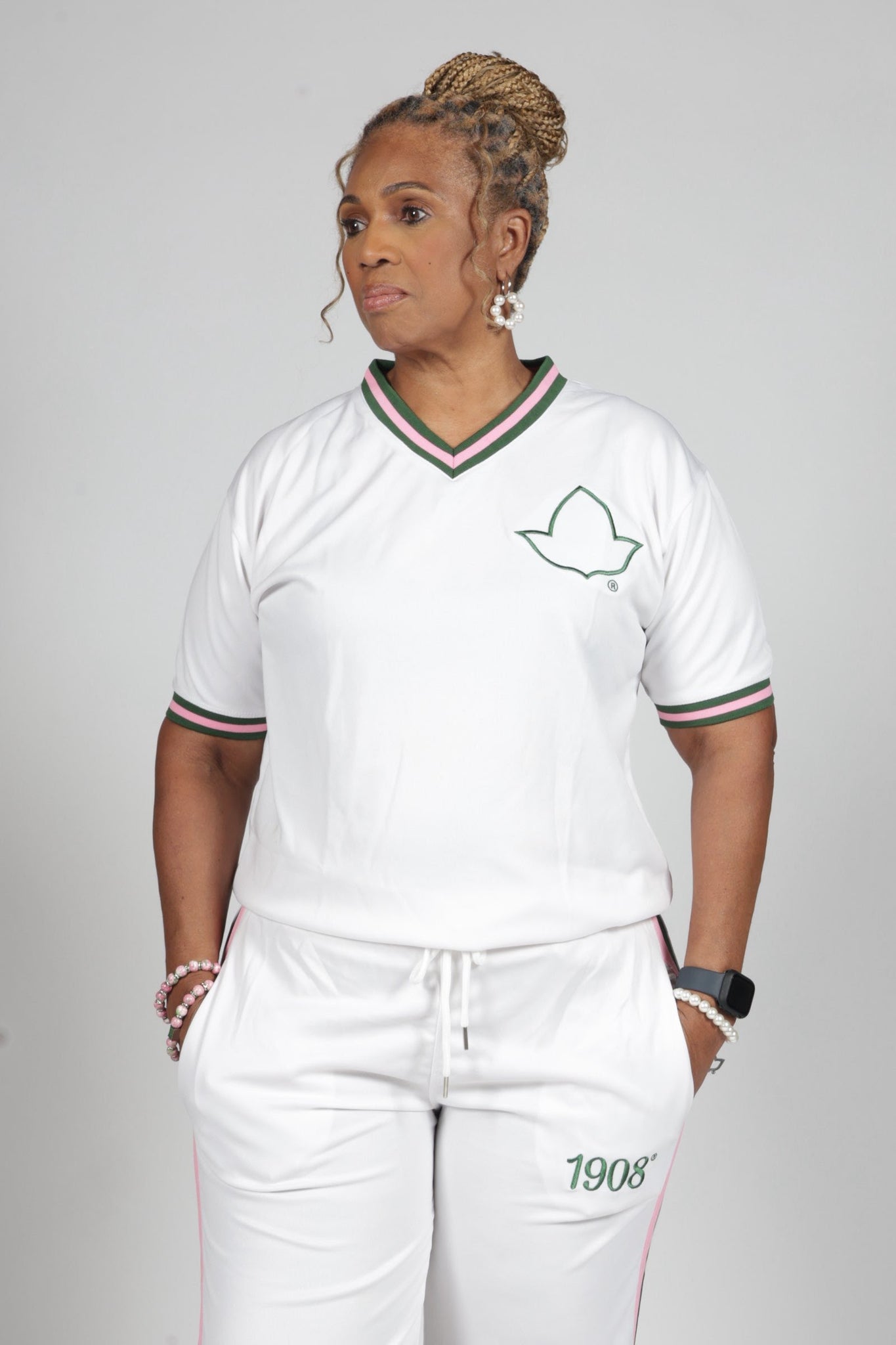 PEBBLES' WHITE TRACK TOP  SHORT SLEEVE