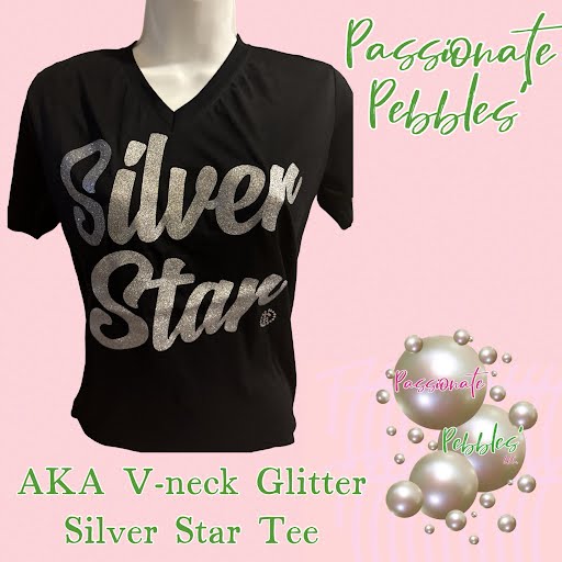 AKA V-neck GlItter Silver Star Tee